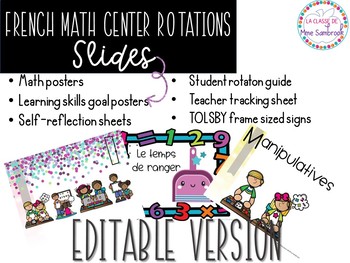 Preview of French Math Center Rotation System I Editable Math Powerpoint