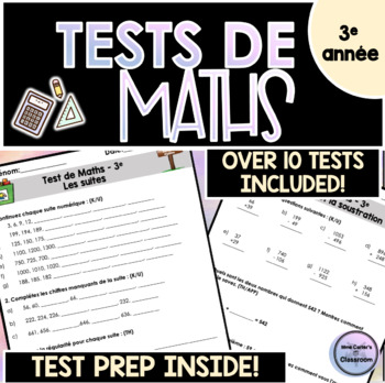 Preview of French Math Tests Grade 3 - Évaluation de maths- Ontario 2020 Curriculum