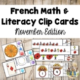 French Math and Literacy Centre Clip Cards - NOVEMBER