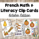 French Math and Literacy Centre Clip Cards - OCTOBER/L'AUT