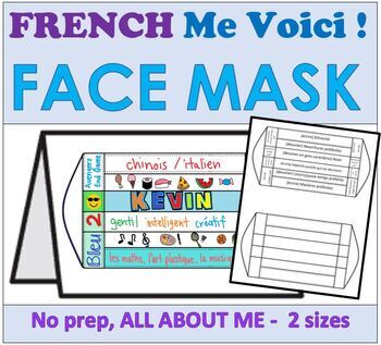 Preview of French Me Voici All About Me - Back to School - Face Mask Covid-19 Coronavirus