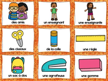 French Memory Game - Jeu de mémoire - La rentrée - Back to School