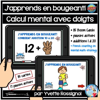 Preview of French Mental Math Addition Boom Cards with Brain Breaks | fingers, counting on