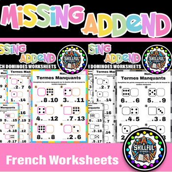 Preview of French Missing Addends Worksheets Dominoes|Missing Addends to 20|Termes Manquant