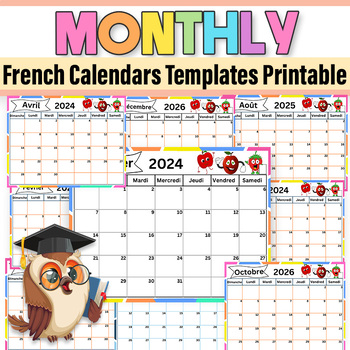 Preview of French Monthly Calendar |2024-2025-2026 Monthly Calendar Color|Mon Calendrier