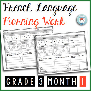 Preview of French Morning Work Grade 3 MONTH 1 | French Bell Work | Travail du matin