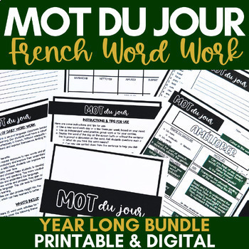 Preview of French Mot du jour Bundle | Digital, Printable, Word Wall, Flash Cards & More!