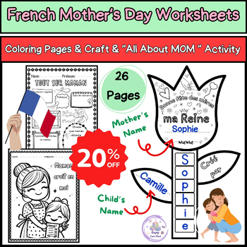Preview of French Mother's Day Bundle :Coloring Pages + Craft + Activities ❤️Fête des mères