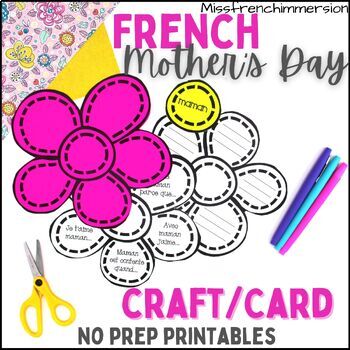 Preview of French Mother's Day Craft/Card - Bricolage/Carte pour la fête des mères