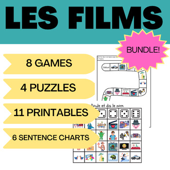 Preview of Core French Movie BUNDLE - Worksheets, Games, Chat Mats, Speaking, Listening