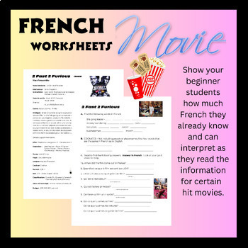 Preview of French Movie Worksheet - 2 Fast 2 Furious