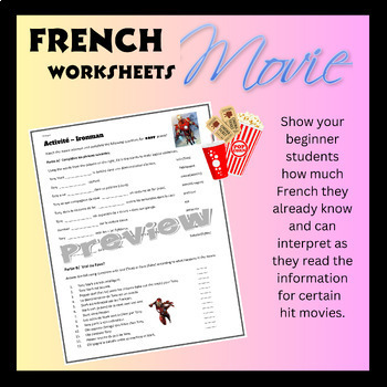 Preview of French Movie Worksheet - Ironman