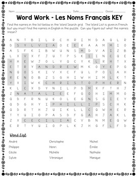 French Names and Silent Letters Word Work Word Search Activities NO PREP