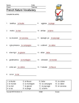 French Nature Word Scramble