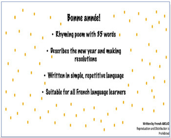 Preview of French New Year Poem - Poème, nouvel an - For In-class and Online Use