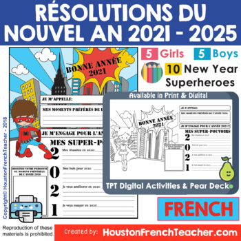 Preview of French New Year Resolutions 2024 Activity-Resolutions du Nouvel An DIGITAL+PRINT