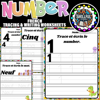 Preview of French Number 1-20 Tracing Worksheets With Dinosaur Themed |Writing Numbers