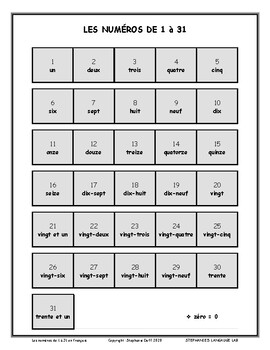 french number 1 31 les numeros 1 31 en francais by stephanie s language lab