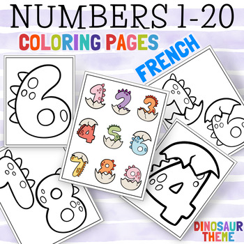 Preview of French Numbers 0-20 Coloring Book with Dinosaurs Theme Printable Worksheets