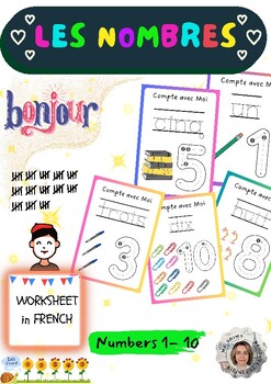 Preview of French Numbers 1-10 Fun Learning Worksheet for Beginners