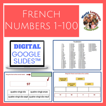 Preview of French Numbers 1-100 Digital, Google Slides™ Vocabulary Activities