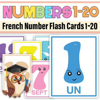 Preview of French Numbers 1- 20 Flash cards|Numbers to 20 - les nombres 1 à 20 For Prek & k