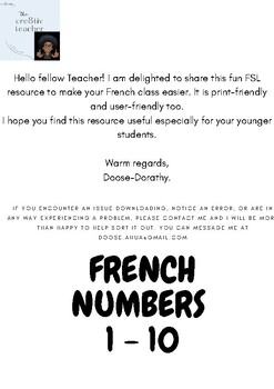 Preview of French Numbers Freebie