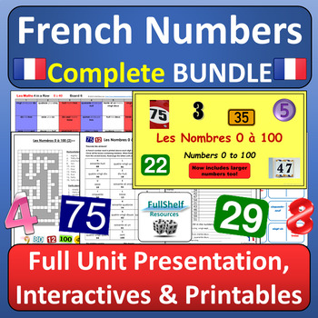 Preview of French Numbers Les Nombres 1-100 Full Unit Activities in French BUNDLE