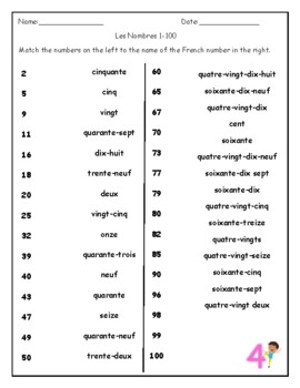 Preview of French Numbers (Les Nombres) Worksheets For Distance Learning