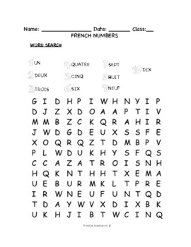 Preview of French Numbers PUZZLES & WORKSHEETS | Crossword, Matching, Word search + MORE