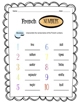 french numbers worksheet packet by sunny side up resources
