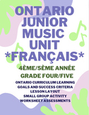 French Ontario Junior Music Unit - Listening, Writing and 