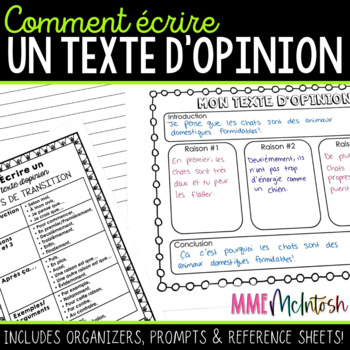Preview of French Opinion Writing/Écrire un texte d'opinion