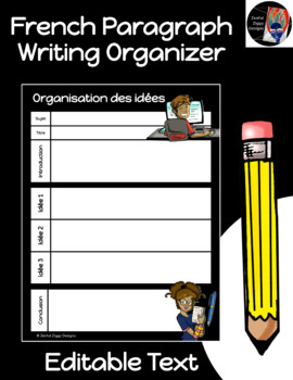 Preview of French Paragraph Writing Organizer (Editable), Distance Learning/Online Learning