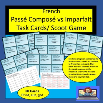 Preview of French Passé Composé VS Imparfait Task Cards/ Scoot Game