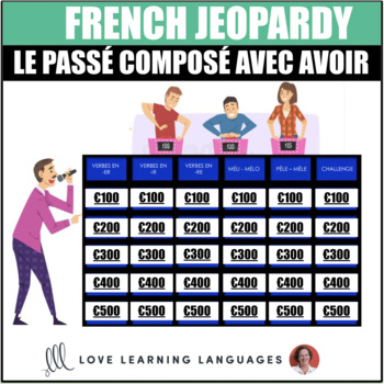 Preview of French Passé Composé With Avoir - ER, IR, RE Regular Verbs PowerPoint Jeopardy