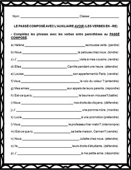 French Pass Compos With Avoir Worksheets By Le Magasin De Madame Kolev