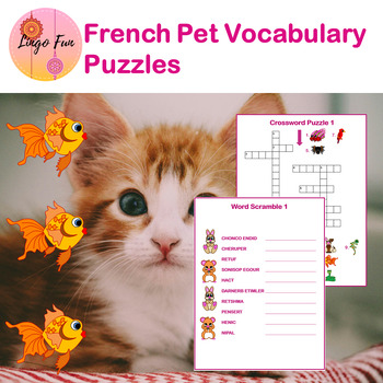 Preview of French Pets Vocabulary Puzzles with Answers