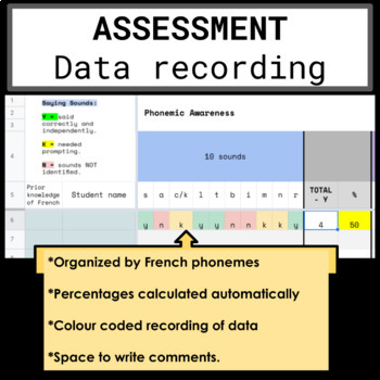 Preview of French Phonics - Assessment Data Recording (knowledge of phonemes)