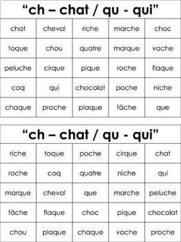 French Phonics Bingo Le Bingo Des Sons Ch Chat Et Qu Qui By Ms Joanne