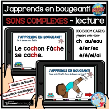 Preview of French Phonics Boom Cards with Brain Breaks | phrases avec sons complexes
