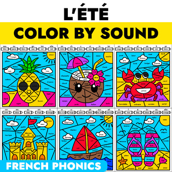 Preview of French Phonics Summer Color by Sound - Conscience phonologique - L'été