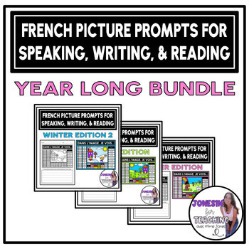 Preview of French Picture Speaking, Reading, & Writing Prompts - Year Long Mega Bundle