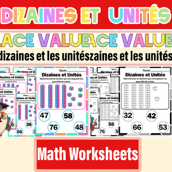 Preview of French Place Value Tens and Ones Worksheet | les dizaines et les unités