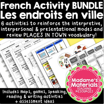 Preview of French Places in Town/Endroits en ville: BUNDLE Prepositions, Directions, & More