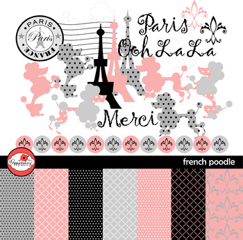 Preview of French Poodle Clipart and Digital Papers by Poppydreamz