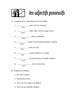 French Possessive Adjective Practice Pages by Gretchen Petrie | TpT