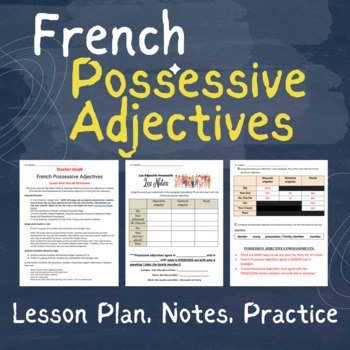 Preview of French Possessive Adjectives Notes Practice Lesson Plan