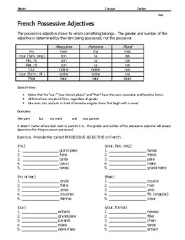 French Possessive Adjectives and Family by Verb Ninja | TPT