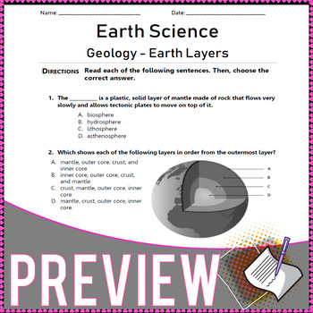 earth science earth layers minerals volcanoes 5 worksheets grade 7